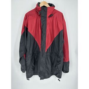 Vintage Stearns Jacket Mens Medium Red Hooded Dry Wear Water Proof Rain Coat 90s